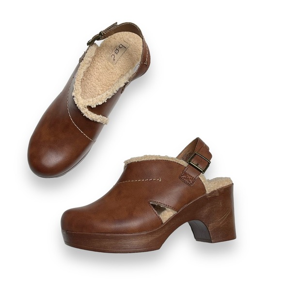 Børn Shoes - b.o.c. By Born Women Tan Brown Sherpa Lined Buckle Clogs Heels Size 11 NWOB $100